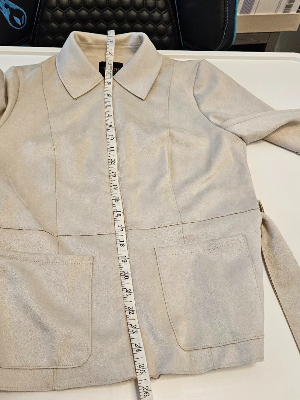 Truth soft beige faux leather jacket blazer with a belted waist size S/P - Picture 13 of 14